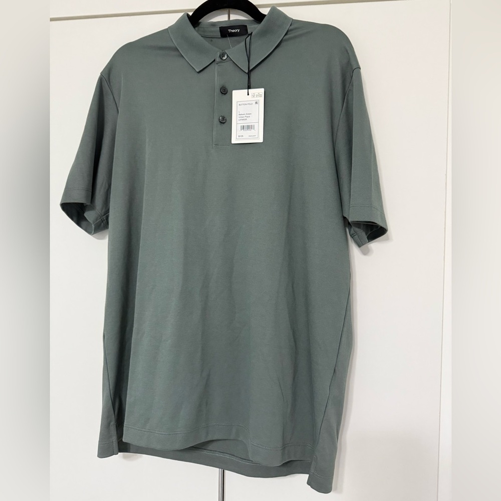 Theory Men's Button Polo Shirt Balsam Green